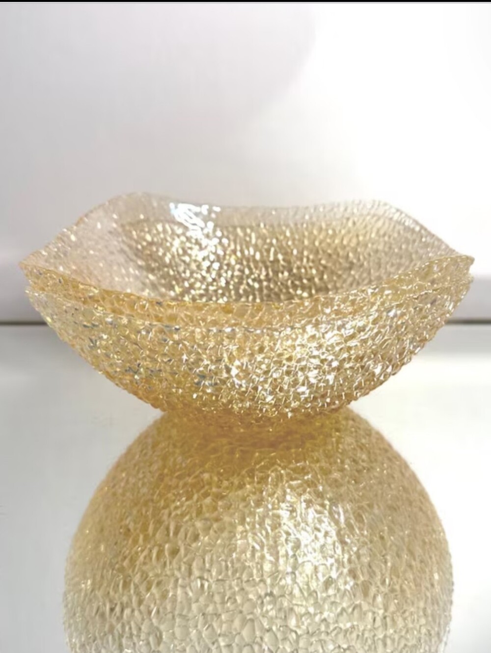 Vetropuro Amber Gold Pebbled Glass Square Bowls Set of 2